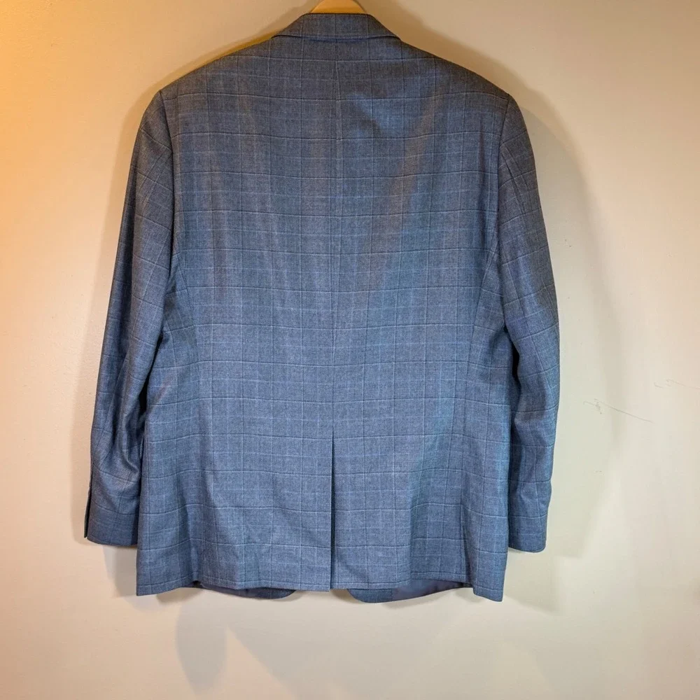 Lauren Ralph Lauren Blazer Men 44R Blue Silk Wool Windowpane Sport Coat Luxury
